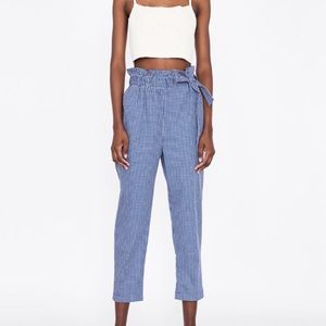 Zara high-waisted gingham paper bag pants - xs